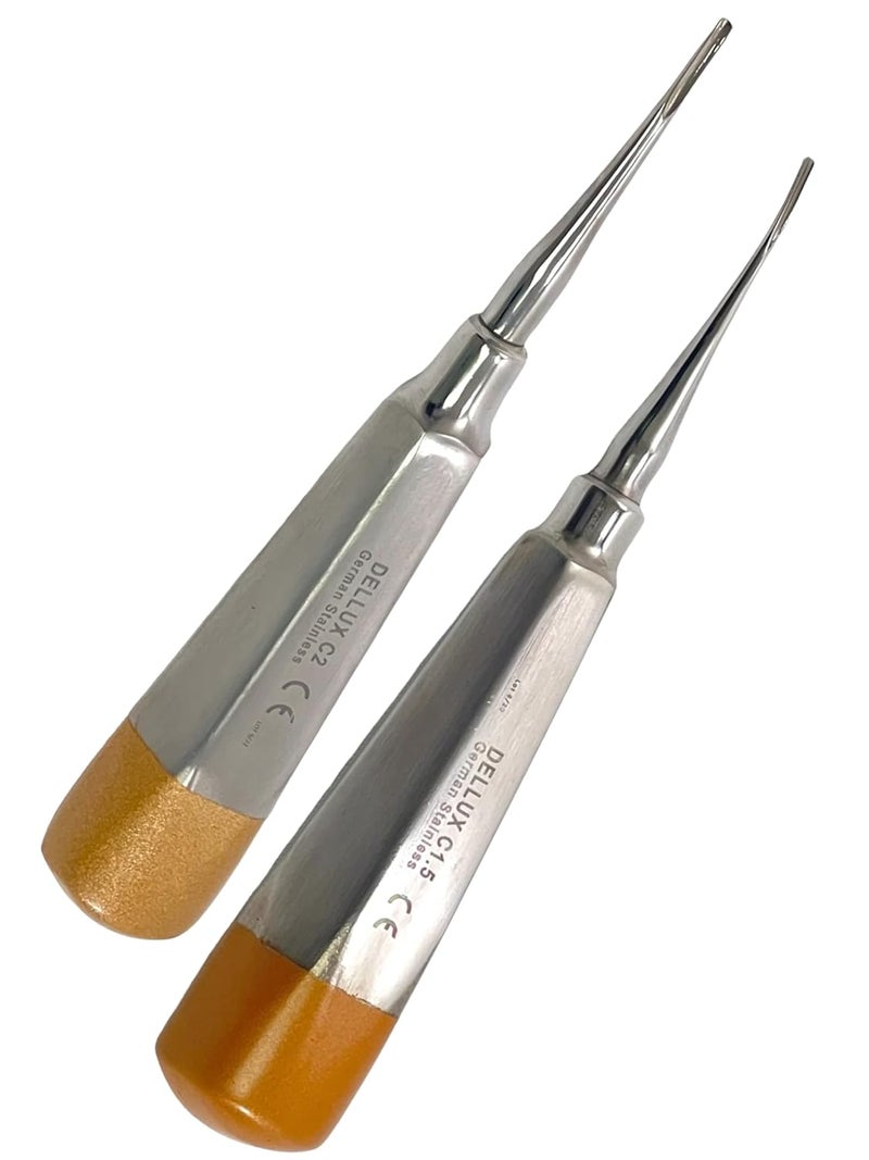 artlab -Dental Luxating Elevator Dental Root Elevators Straight Curved Tip-Periotome Luxating Elevator Apical Root Dental Elavators Extracting Extraction (Elevator STR+CVD 1.5MM Gold) - Image 1